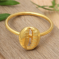 Gold-plated cocktail ring, 'Golden Grain' - 18k Gold-Plated Inspirational Coffee Bean Cocktail Ring