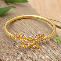 Gold-plated cocktail ring, 'Hopeful Victories' - 18k Gold-Plated Butterfly Sterling Silver Cocktail Ring