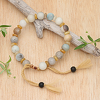 Amazonite beaded bracelet, 'Tranquil Waves' - Bohemian Adjustable Amazonite Beaded Bracelet from Bali