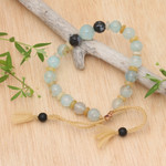 Multi-gemstone beaded bracelet, 'Clear Waves' - Bohemian Adjustable Multi-Gemstone Beaded Bracelet from Bali
