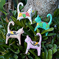 Wood ornaments, 'Feline Magic' (set of 4) - 4 Hand-Painted Wooden Cat Christmas Ornaments from Bali