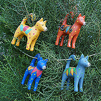 Wood ornaments, 'Canine Fantasy' (set of 4) - Set of 4 Hand-Painted Wooden Dog-Themed Christmas Ornaments