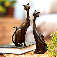 Cement and lava sand sculptures, Fanciful Felines (set of 2)