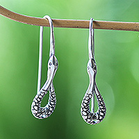 Sterling silver drop earrings, 'Viper Caresses' - Polished and Oxidized Sterling Silver Snake Drop Earrings