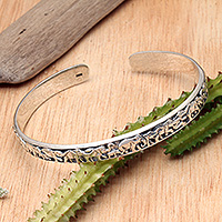 Sterling silver cuff bracelet, 'Elephant March' - Sterling Silver Elephant-Themed Cuff Bracelet from Bali