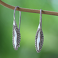 Sterling silver drop earrings, 'Tropical You' - Tropical Leafy Sterling Silver Drop Earrings from Bali