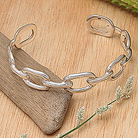 Sterling silver cuff bracelet, 'Dazzling Chain' - High-Polished Sterling Silver Chain Cuff Bracelet