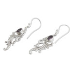 Amethyst dangle earrings, 'Peacock Supreme in Purple' - Sterling Silver Peacock Feather Earrings with Amethyst Gems