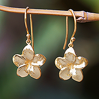 Gold-plated dangle earrings, 'Glorious Frangipani' - 18k Gold-Plated Sterling Silver Floral Dangle Earrings