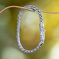 Sterling silver chain bracelet, 'Bali Weaving' - Polished Sterling Silver Wheat Chain Bracelet from Bali