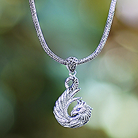 Sterling silver pendant necklace, 'Phoenix Monarch' - Traditional Phoenix-Themed Sterling Silver Pendant Necklace