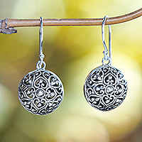 Sterling silver dangle earrings, 'Morning Island' - Traditional Round Sterling Silver Dangle Earrings from Bali