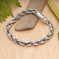Sterling silver chain bracelet, 'Threads of Power' - Polished Sterling Silver Rope Chain Bracelet from Bali
