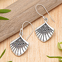 Sterling silver dangle earrings, 'Gianyar Morning' - Traditional Fan-Shaped Sterling Silver Dangle Earrings