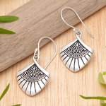 Sterling silver dangle earrings, 'Gianyar Morning' - Traditional Fan-Shaped Sterling Silver Dangle Earrings