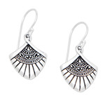 Sterling silver dangle earrings, 'Gianyar Morning' - Traditional Fan-Shaped Sterling Silver Dangle Earrings
