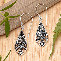 Sterling silver dangle earrings, 'Royal Blooms' - Classic Balinese Sterling Silver Dangle Earrings