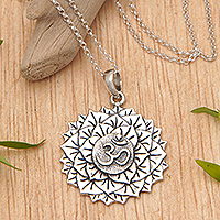 Sterling silver pendant necklace, 'Sahasrara Energy' - Spiritual Floral Sterling Silver Sahasrara Pendant Necklace