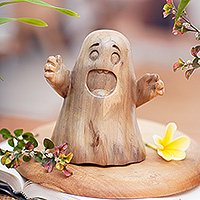 Wood sculpture, 'Friendly Ghost' - Hand-Carved Hibiscus Wood Ghost Sculpture from Bali