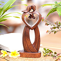 Wood sculpture, 'Endless Adoration' - Hand-Carved Semi-Abstract Romantic Suar Wood Sculpture