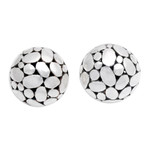 Sterling silver button earrings, 'Oval World' - Bubble-Patterned Sterling Silver Button Earrings from Bali
