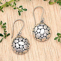 Sterling silver dangle earrings, 'Oval Dance' - Bubble-Patterned Sterling Silver Dangle Earrings from Bali