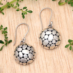 Sterling silver dangle earrings, 'Oval Dance' - Bubble-Patterned Sterling Silver Dangle Earrings from Bali