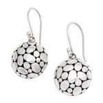 Sterling silver dangle earrings, 'Oval Dance' - Bubble-Patterned Sterling Silver Dangle Earrings from Bali