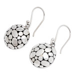 Sterling silver dangle earrings, 'Oval Dance' - Bubble-Patterned Sterling Silver Dangle Earrings from Bali