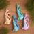 Wood ornaments, 'Fantasy Felines in Spring' (set of 4) - Set of 4 Hand-Painted Floral Albesia Wood Cat Ornaments