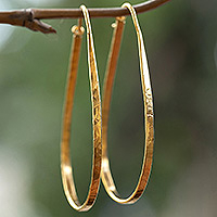 Gold-plated hoop earrings, 'Exquisite Textures' - Modern 18k Gold-Plated Hoop Earrings with Hammered Finish