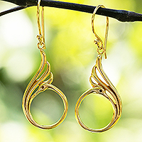 Gold-plated dangle earrings, Peacock Radiance