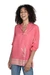 Batik rayon tunic, 'Chic Coral Reef' - Pink Batik Rayon Tunic with Hand-Stamped Coral Reef Motif