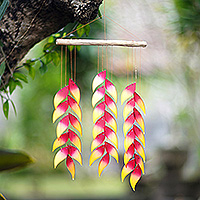 Glass wind chime, 'Autumn's Warmth' - Handcrafted Autumn-Themed Leafy Glass Wind Chime