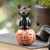 Wood sculpture, 'Cat on the Halloween Night' - Halloween-Themed Albesia Wood Cat and Pumpkin Sculpture