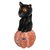 Wood sculpture, 'Cat on the Halloween Night' - Halloween-Themed Albesia Wood Cat and Pumpkin Sculpture