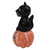 Wood sculpture, 'Cat on the Halloween Night' - Halloween-Themed Albesia Wood Cat and Pumpkin Sculpture