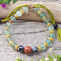 Multi-gemstone beaded wristband bracelet, 'Eternal Tranquility' - Multi-Gemstone Beaded Yoga Bracelet with Adjustable Lenght