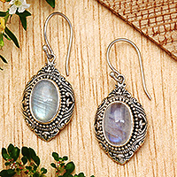 Rainbow moonstone dangle earrings, Moon Mirror