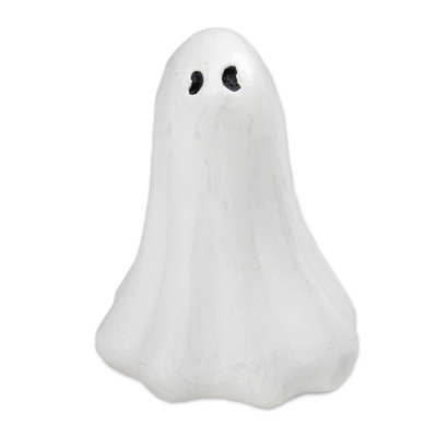 Wood sculpture, 'Lonely Ghost' - Halloween-Themed Distressed Wooden Ghost Sculpture