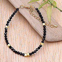 Gold-accented onyx beaded bracelet, 'Gold in the Dark' - 18k Gold-Accented Onyx Beaded Bracelet from Bali