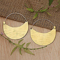 Gold-plated hoop earrings, Textured Crescent