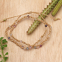 Fluorite beaded macrame wrap bracelet, 'Pure Harmony' - Fluorite Beaded Macrame Wrap Bracelet from Bali