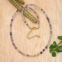 Gold-accented fluorite beaded necklace, 'Golden Felicity' - 18k Gold-Accented Fluorite Beaded Necklace from Bali