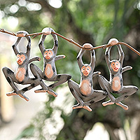 Wood ornaments, 'Playful Jungle' (set of 4) - Set of 4 Hand-Painted Albesia Wood Monkey Ornaments