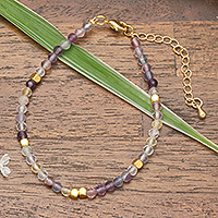 Gold-accented fluorite beaded bracelet, 'Enchanted Gold' - 18k Gold-Accented Brass and Fluorite Beaded Bracelet