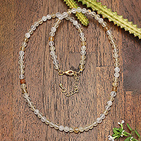 Gold-accented citrine beaded necklace, 'Golden Victory' - 18k Gold-Accented Citrine Beaded Necklace from Bali