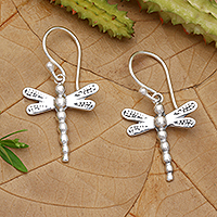 Sterling silver dangle earrings, 'Paradise Dragonfly' - Inspirational Dragonfly Sterling Silver Dangle Earrings