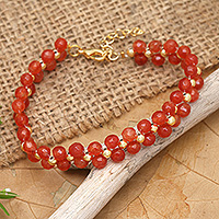 Gold-accented carnelian beaded wristband bracelet, Fire Splendor