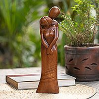 Wood sculpture, 'Dancing with Romance' - Hand-Carved Romantic Slow Dance Suar Wood Sculpture